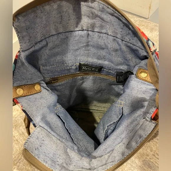 Myra Cowhide Floral Hair On Hide Leather Crossbody Messenger Bag Purse Canvas - Picture 6 of 11